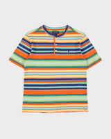 Vintage Polo Ralph Lauren Women's Heavyweight Striped Woven Crewneck Henley T-Shirt - L