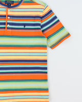 Vintage Polo Ralph Lauren Women's Heavyweight Striped Woven Crewneck Henley T-Shirt - L