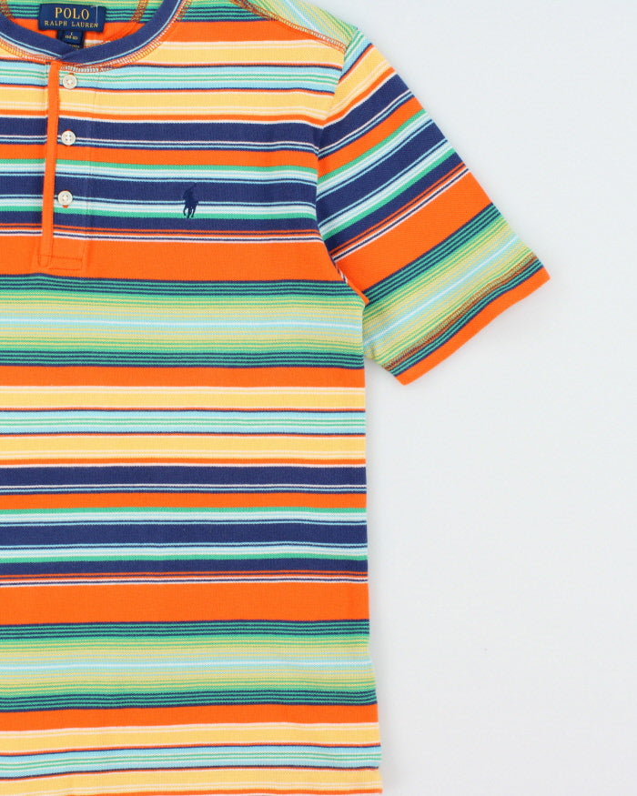Vintage Polo Ralph Lauren Women's Heavyweight Striped Woven Crewneck Henley T-Shirt - L