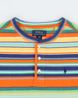 Vintage Polo Ralph Lauren Women's Heavyweight Striped Woven Crewneck Henley T-Shirt - L