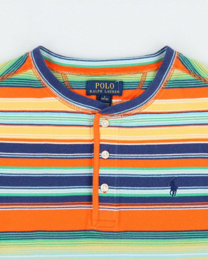 Vintage Polo Ralph Lauren Women's Heavyweight Striped Woven Crewneck Henley T-Shirt - L