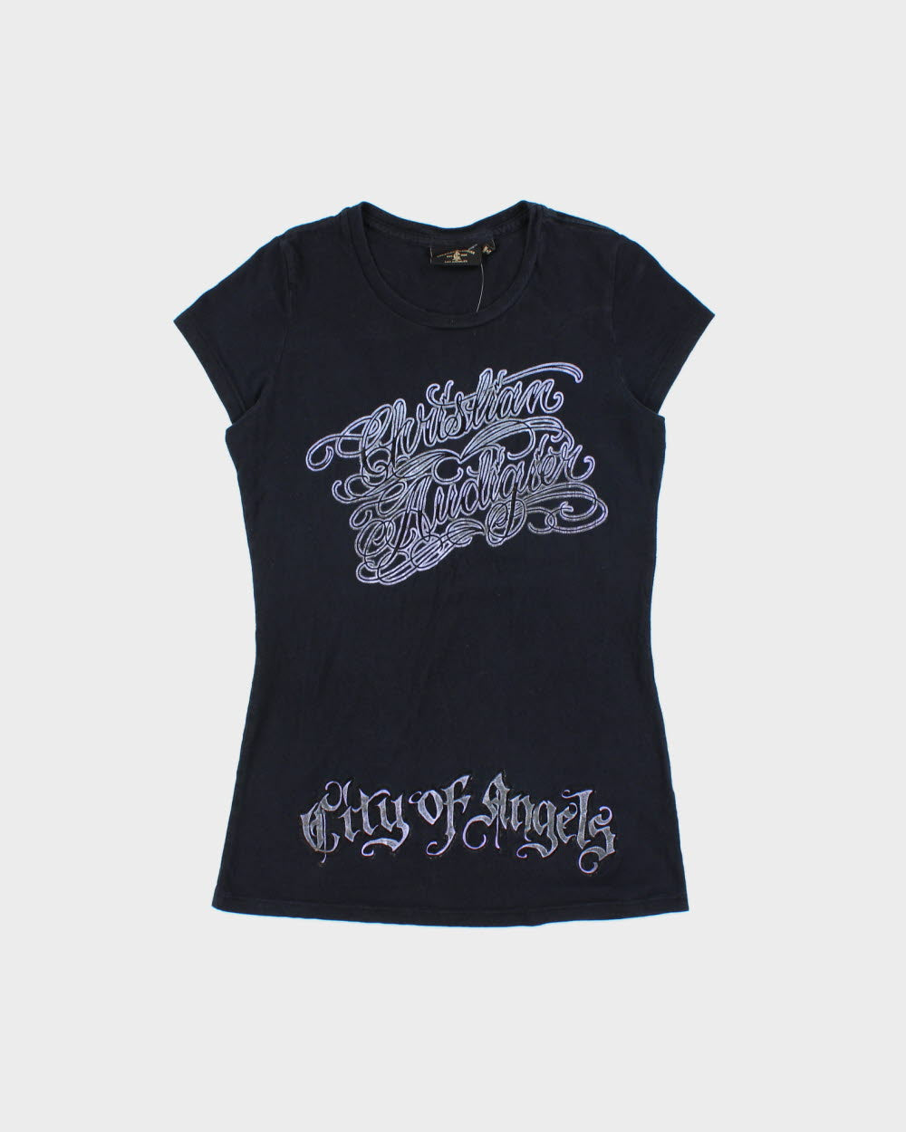 Vintage Y2K 00s Christian Audigier Women's City Of Angels Made In USA Longline Crewneck T-Shirt - M