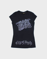 Vintage Y2K 00s Christian Audigier Women's City Of Angels Made In USA Longline Crewneck T-Shirt - M