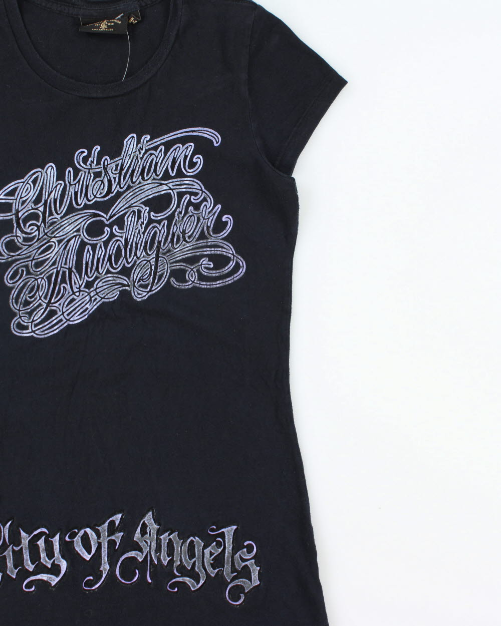 Vintage Y2K 00s Christian Audigier Women's City Of Angels Made In USA Longline Crewneck T-Shirt - M