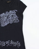 Vintage Y2K 00s Christian Audigier Women's City Of Angels Made In USA Longline Crewneck T-Shirt - M