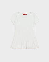 Hugo Boss Women's Simeonna Ribbed Flare Pleated Crewneck Waffle T-Shirt - S