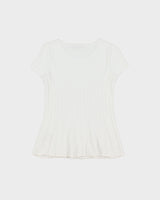 Hugo Boss Women's Simeonna Ribbed Flare Pleated Crewneck Waffle T-Shirt - S