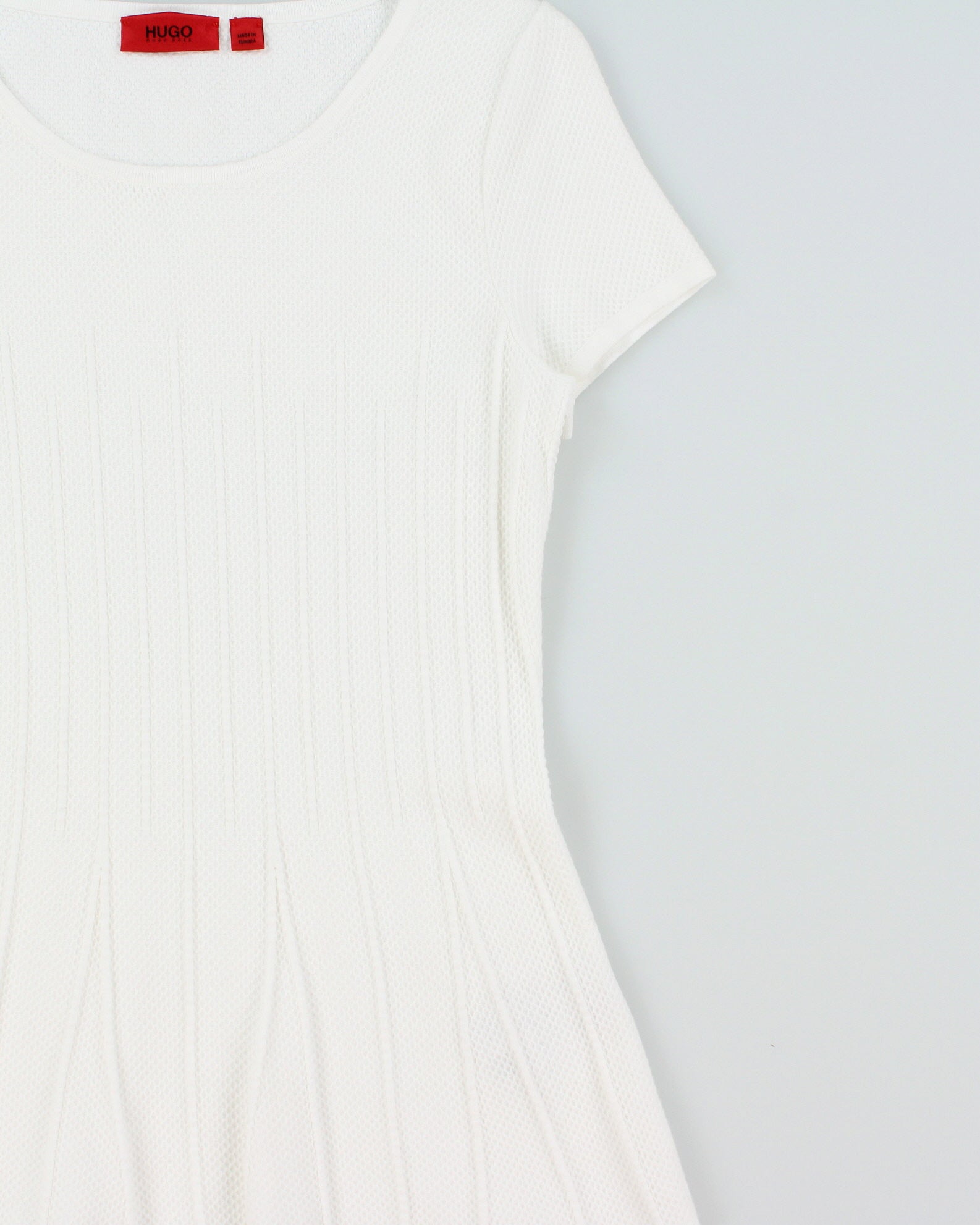Hugo Boss Women's Simeonna Ribbed Flare Pleated Crewneck Waffle T-Shirt - S