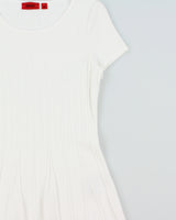 Hugo Boss Women's Simeonna Ribbed Flare Pleated Crewneck Waffle T-Shirt - S