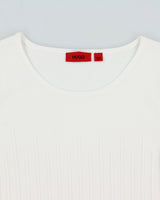 Hugo Boss Women's Simeonna Ribbed Flare Pleated Crewneck Waffle T-Shirt - S