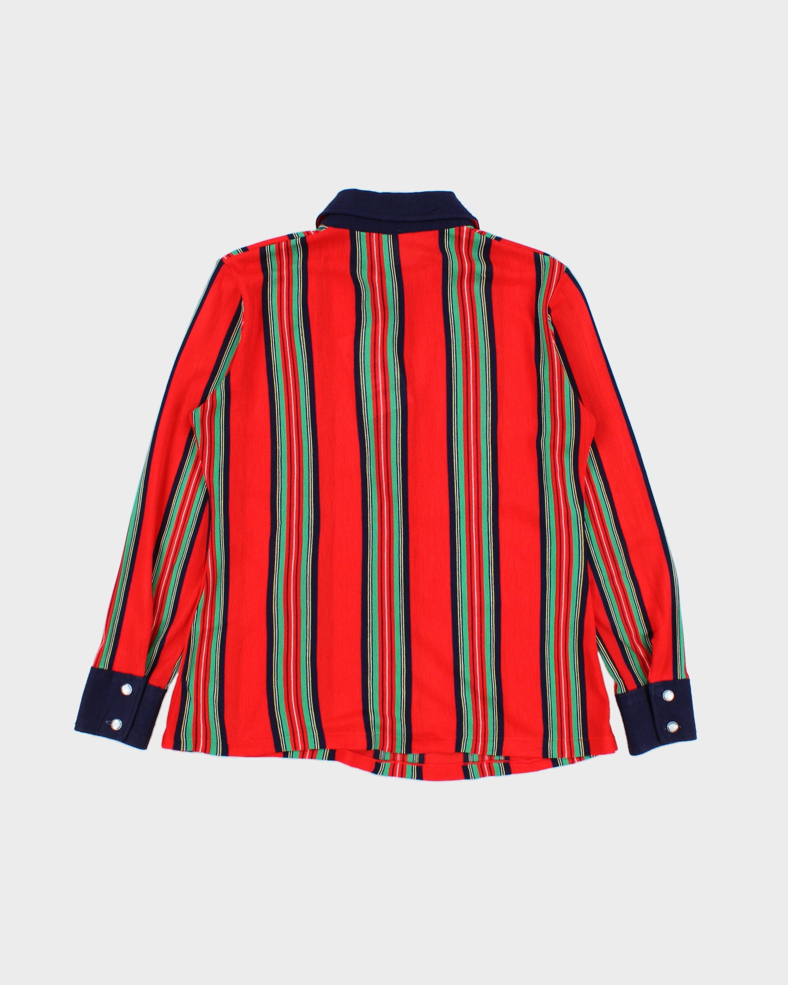 Vintage 1970s Women's Striped Pearl Button Dagger Collared Long Sleeve Polo Shirt - S