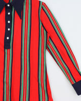 Vintage 1970s Women's Striped Pearl Button Dagger Collared Long Sleeve Polo Shirt - S