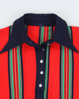 Vintage 1970s Women's Striped Pearl Button Dagger Collared Long Sleeve Polo Shirt - S