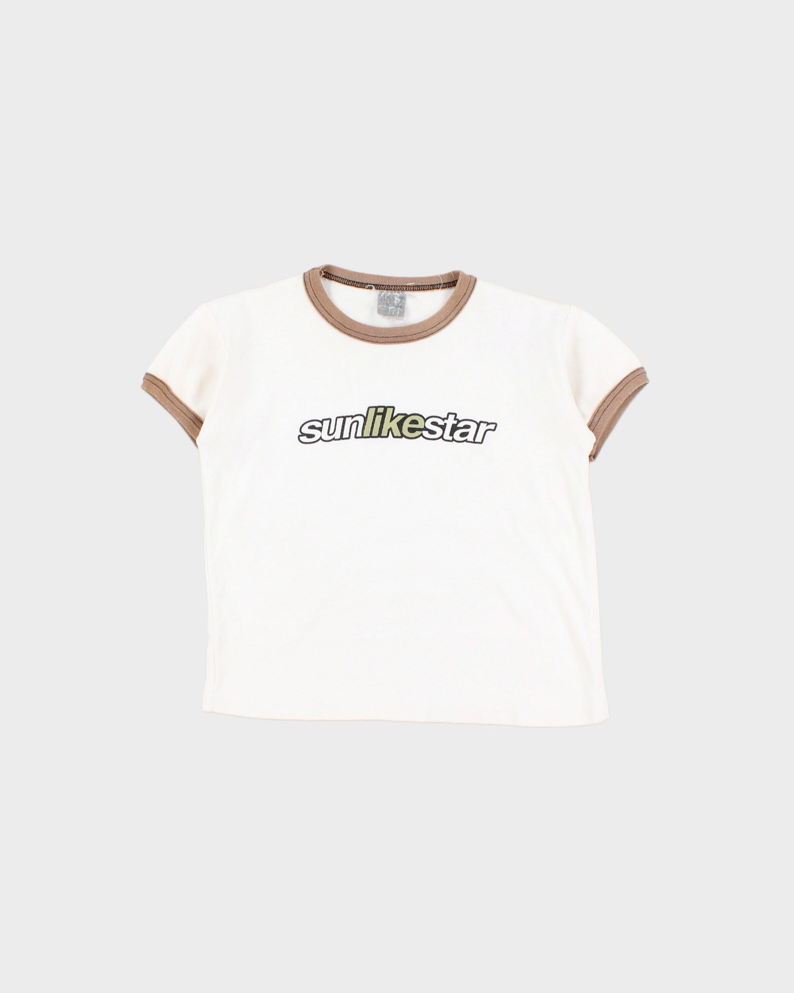 Vintage Y2K 2000s 'Sun Like Star' Centre Logo Graphic Crewneck Ringer T-Shirt