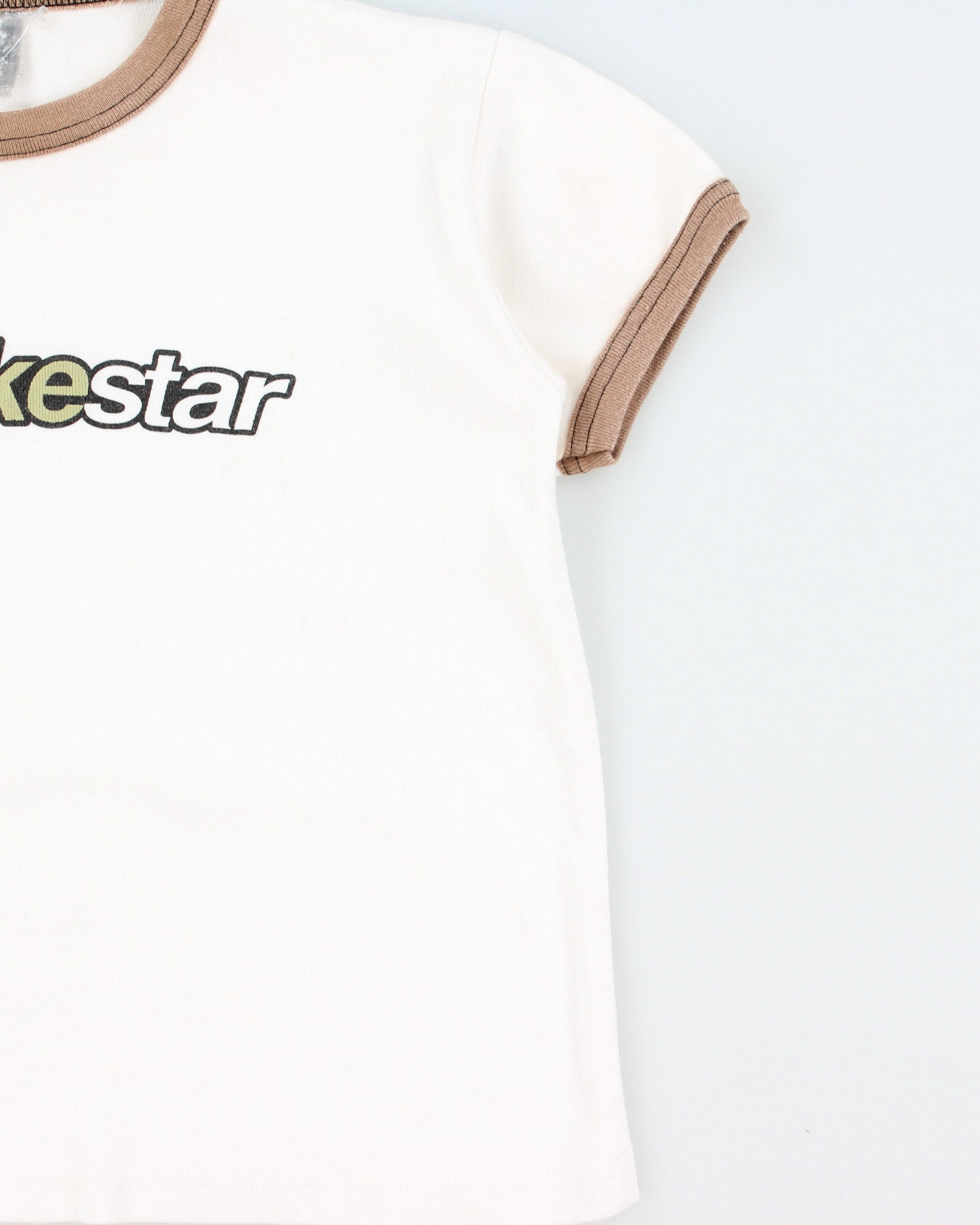 Vintage Y2K 2000s 'Sun Like Star' Centre Logo Graphic Crewneck Ringer T-Shirt