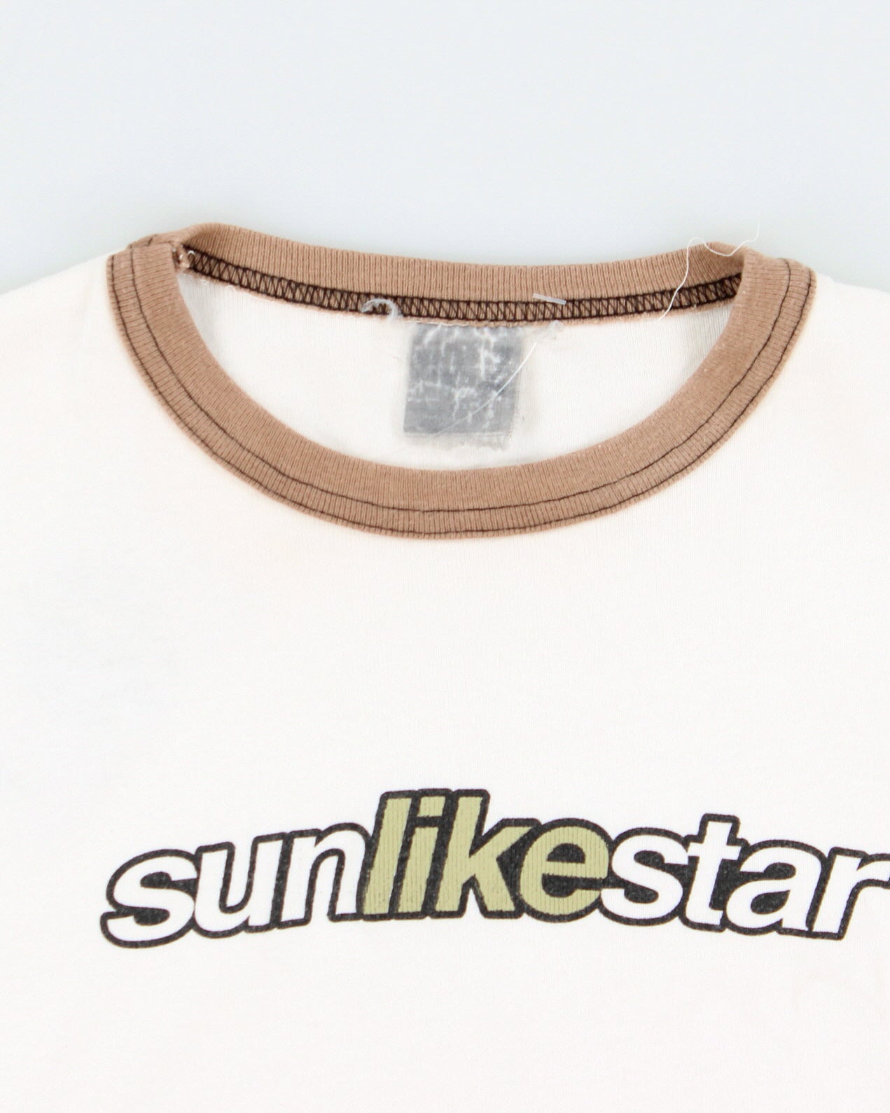 Vintage Y2K 2000s 'Sun Like Star' Centre Logo Graphic Crewneck Ringer T-Shirt