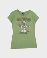Vintage Harley Davidson Women's Khaki Paris France Pug Rider Crewneck T-Shirt - XS