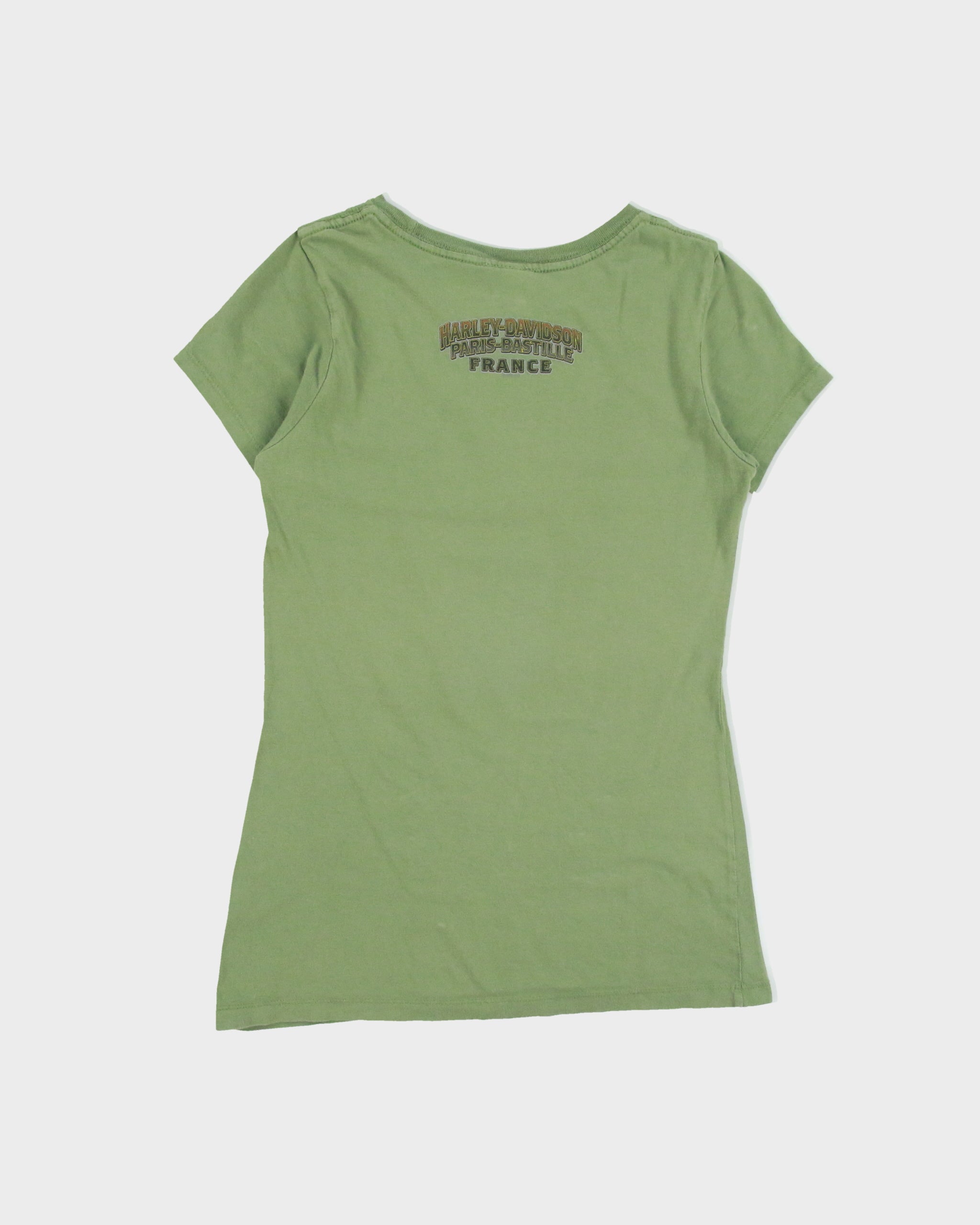 Vintage Harley Davidson Women's Khaki Paris France Pug Rider Crewneck T-Shirt - XS