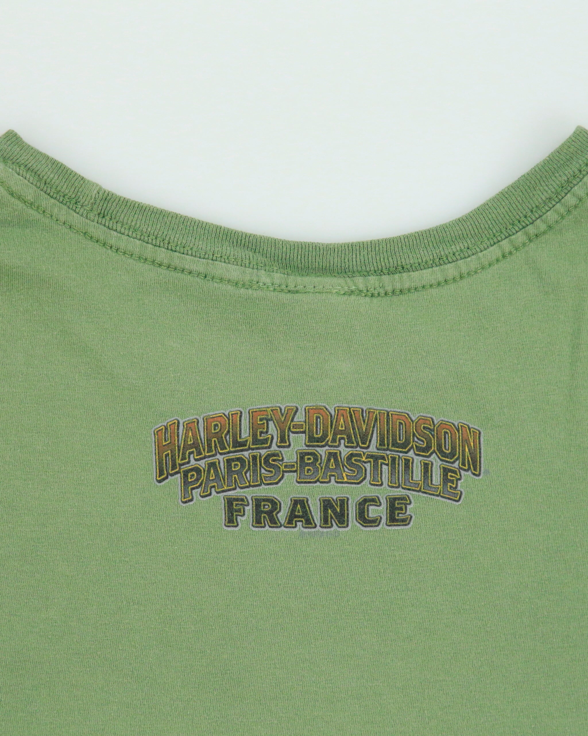 Vintage Harley Davidson Women's Khaki Paris France Pug Rider Crewneck T-Shirt - XS