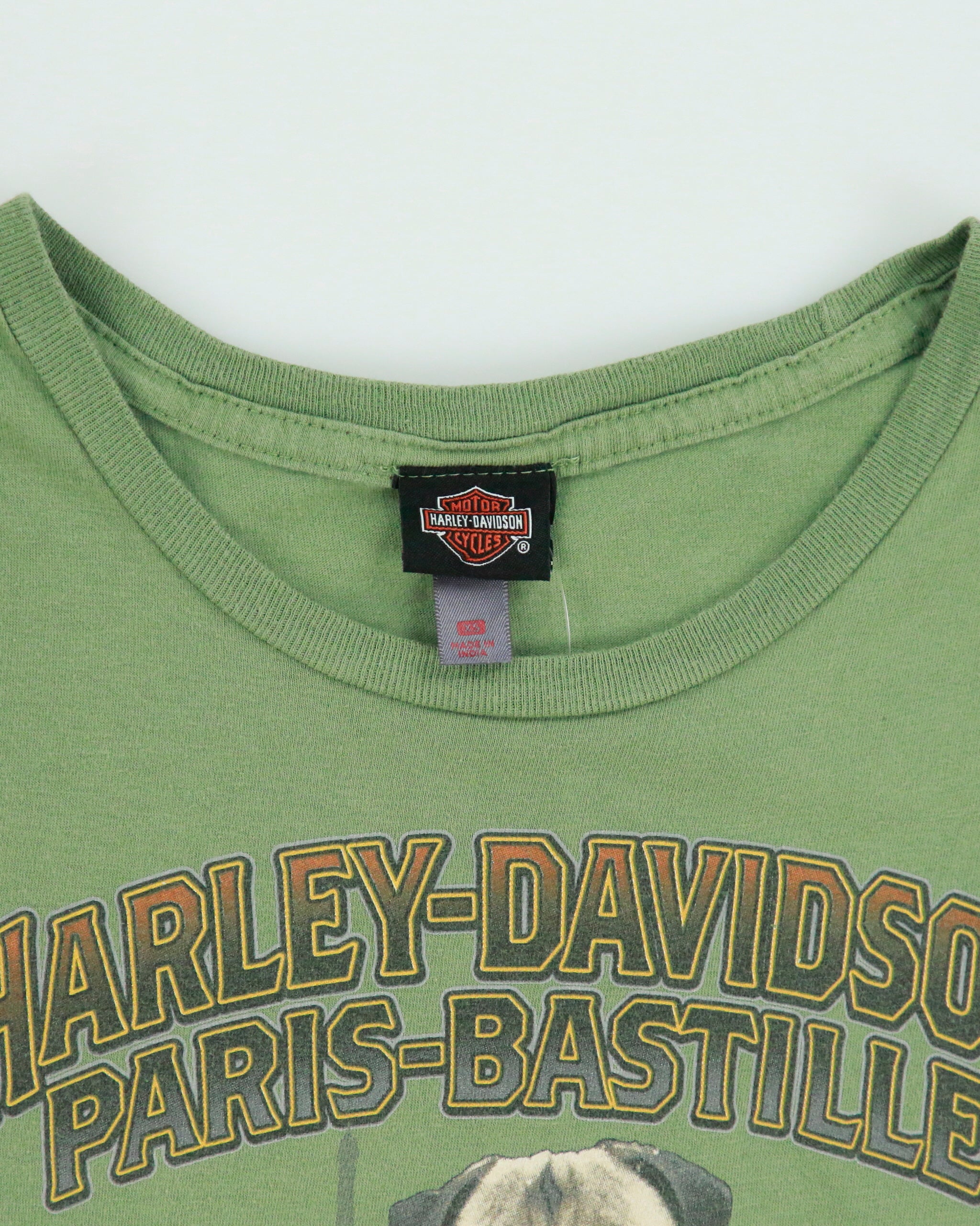 Vintage Harley Davidson Women's Khaki Paris France Pug Rider Crewneck T-Shirt - XS