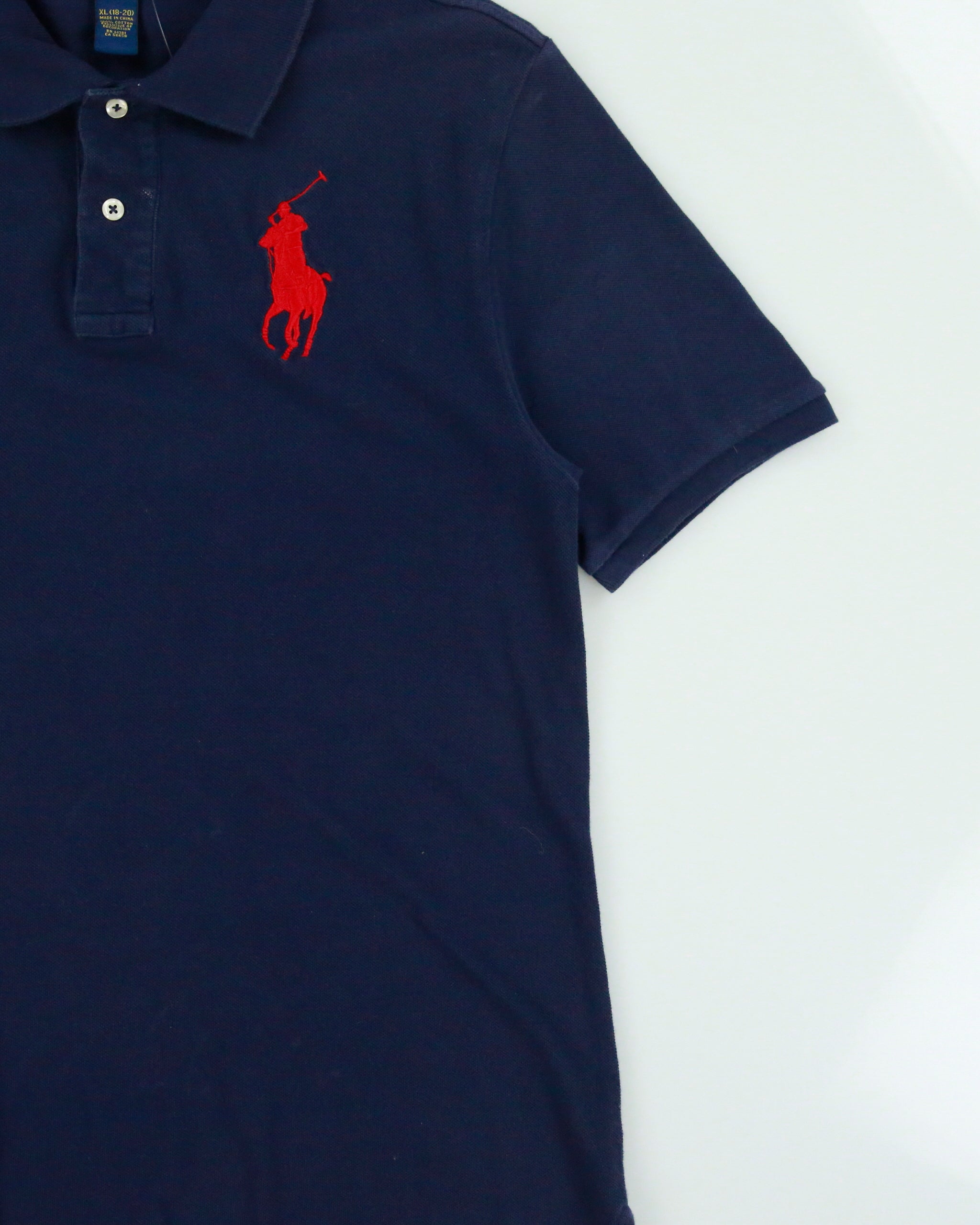 Vintage Polo Ralph Lauren Navy Women's Big Pony Short Sleeve Polo Shirt - XL
