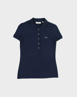 Vintage Lacoste Women's Navy Croc Pique Slim Fit Short Sleeve Polo Shirt - XS