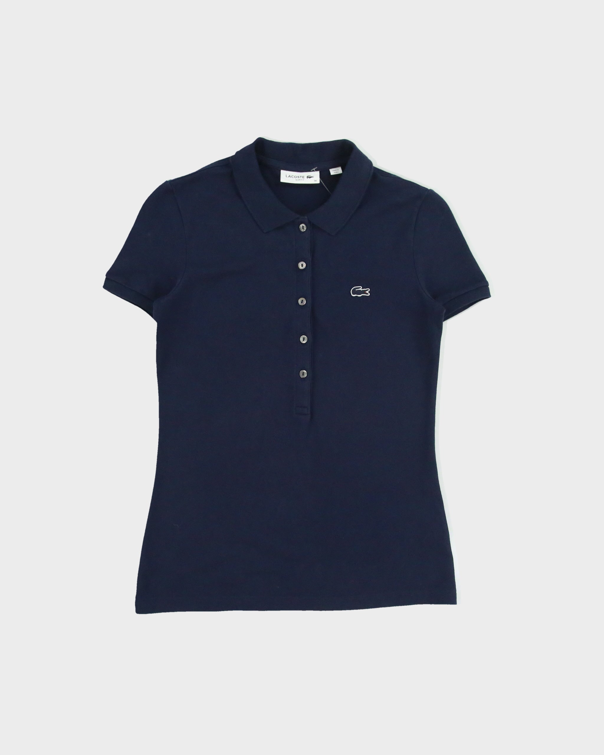 Vintage Lacoste Women's Navy Croc Pique Slim Fit Short Sleeve Polo Shirt - XS