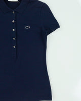 Vintage Lacoste Women's Navy Croc Pique Slim Fit Short Sleeve Polo Shirt - XS