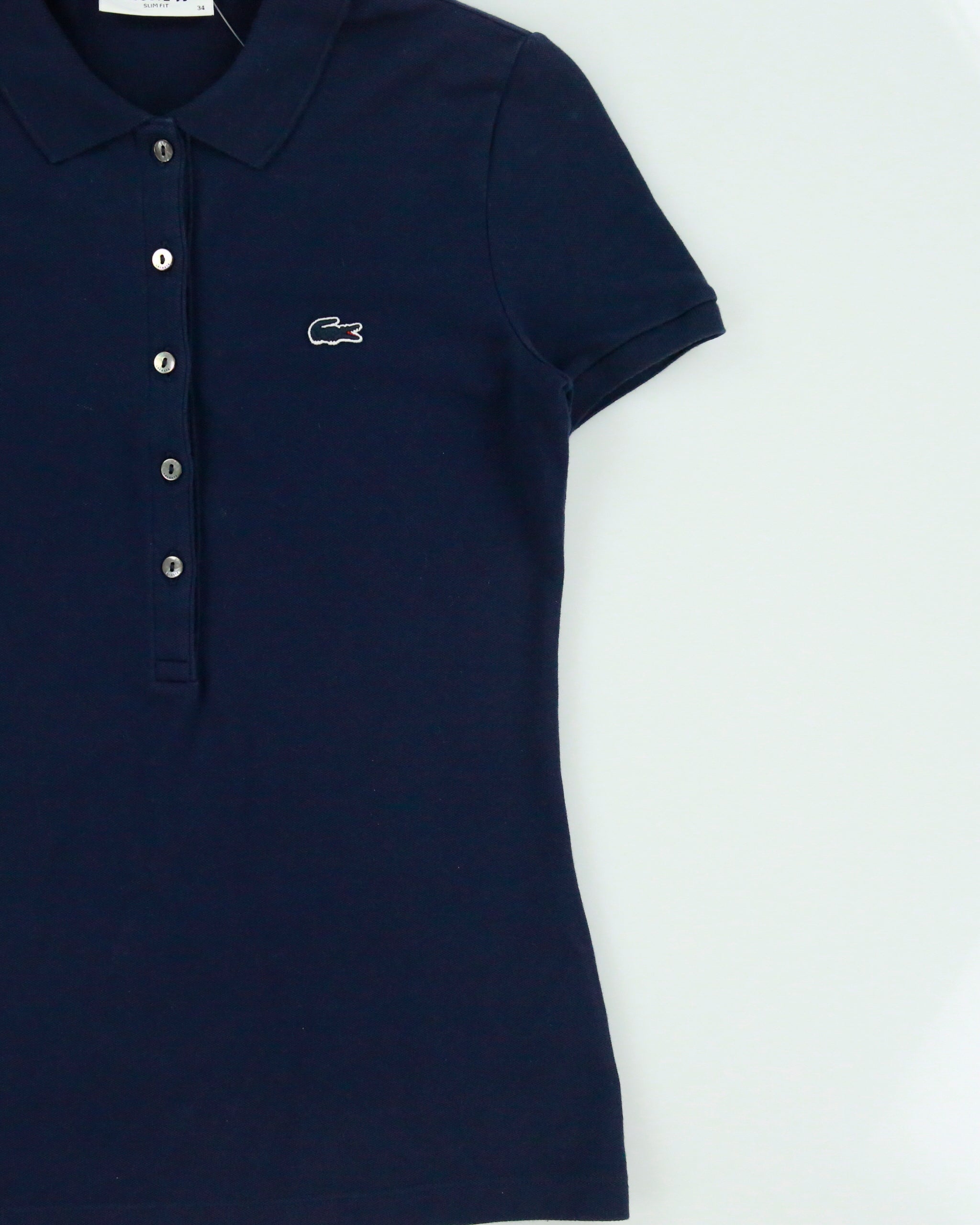 Vintage Lacoste Women's Navy Croc Pique Slim Fit Short Sleeve Polo Shirt - XS
