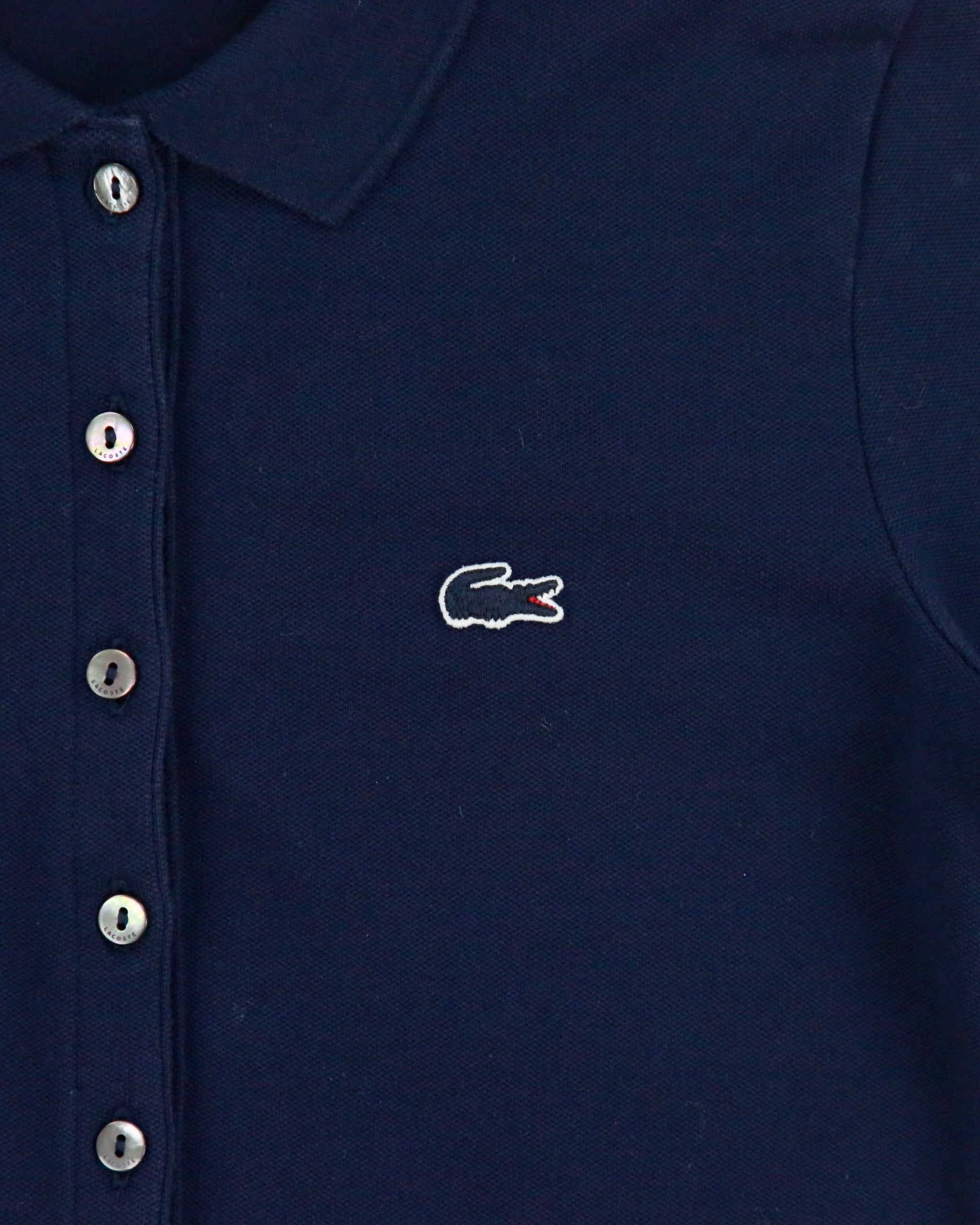 Vintage Lacoste Women's Navy Croc Pique Slim Fit Short Sleeve Polo Shirt - XS