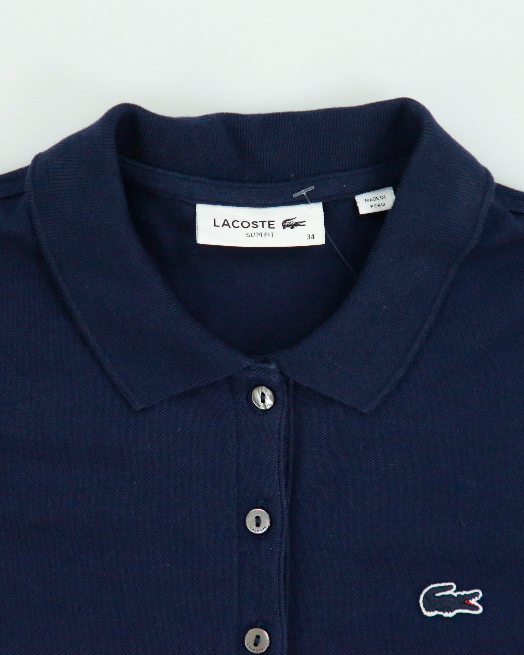 Vintage Lacoste Women's Navy Croc Pique Slim Fit Short Sleeve Polo Shirt - XS