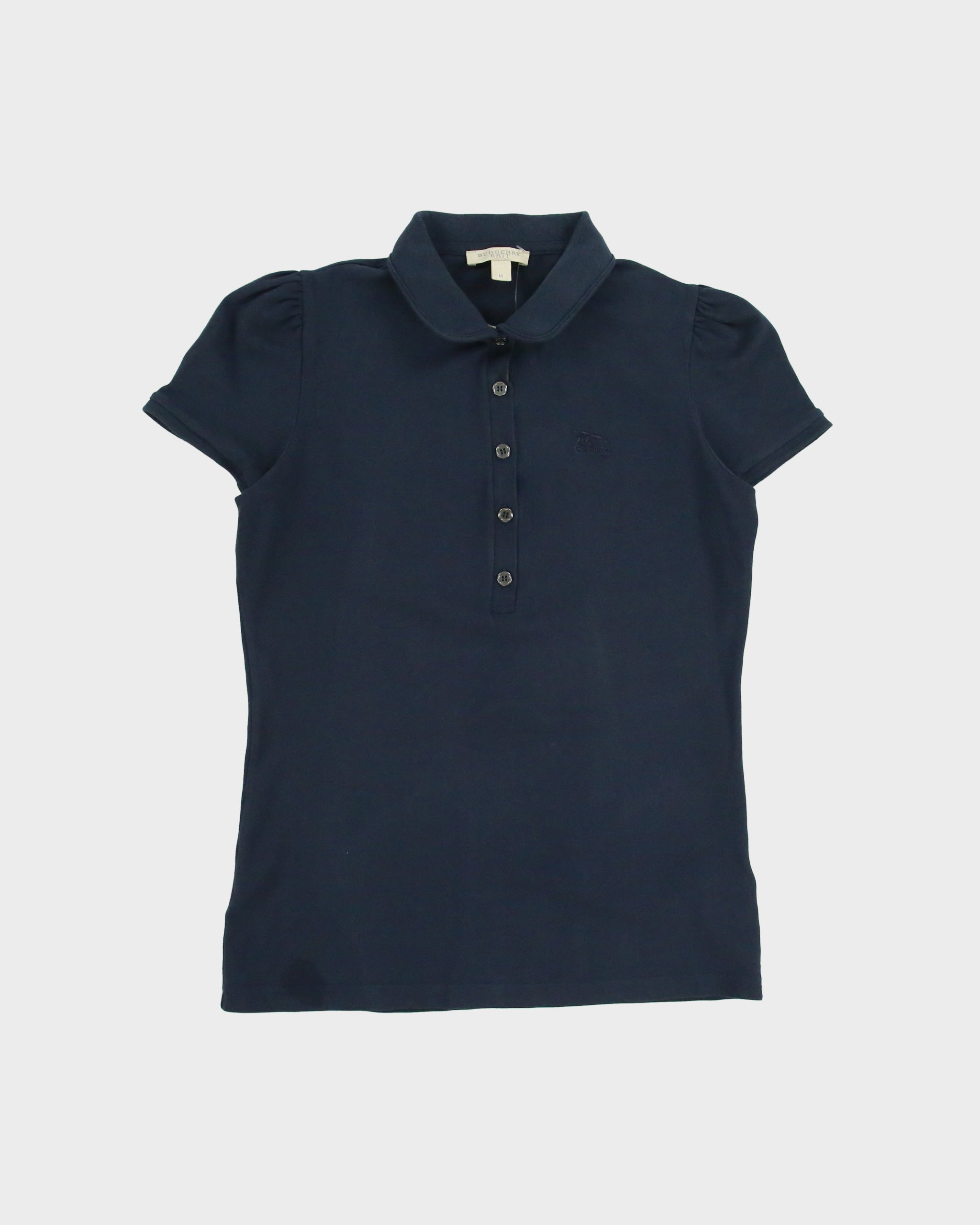 Vintage Y2K 00s Burberry Brit Women's Navy Nova Check Placket Short Sleeve Polo Shirt - M