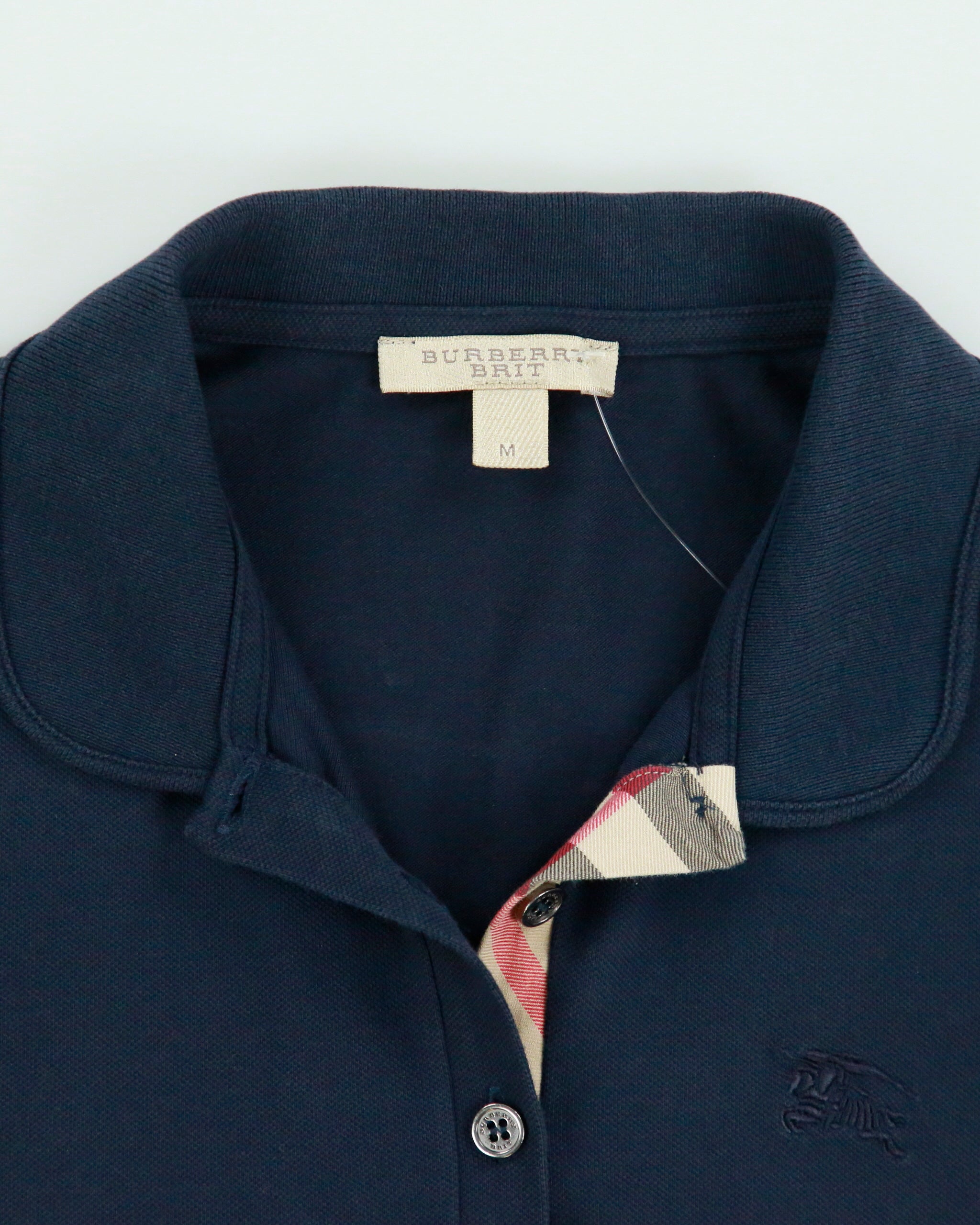 Vintage Y2K 00s Burberry Brit Women's Navy Nova Check Placket Short Sleeve Polo Shirt - M