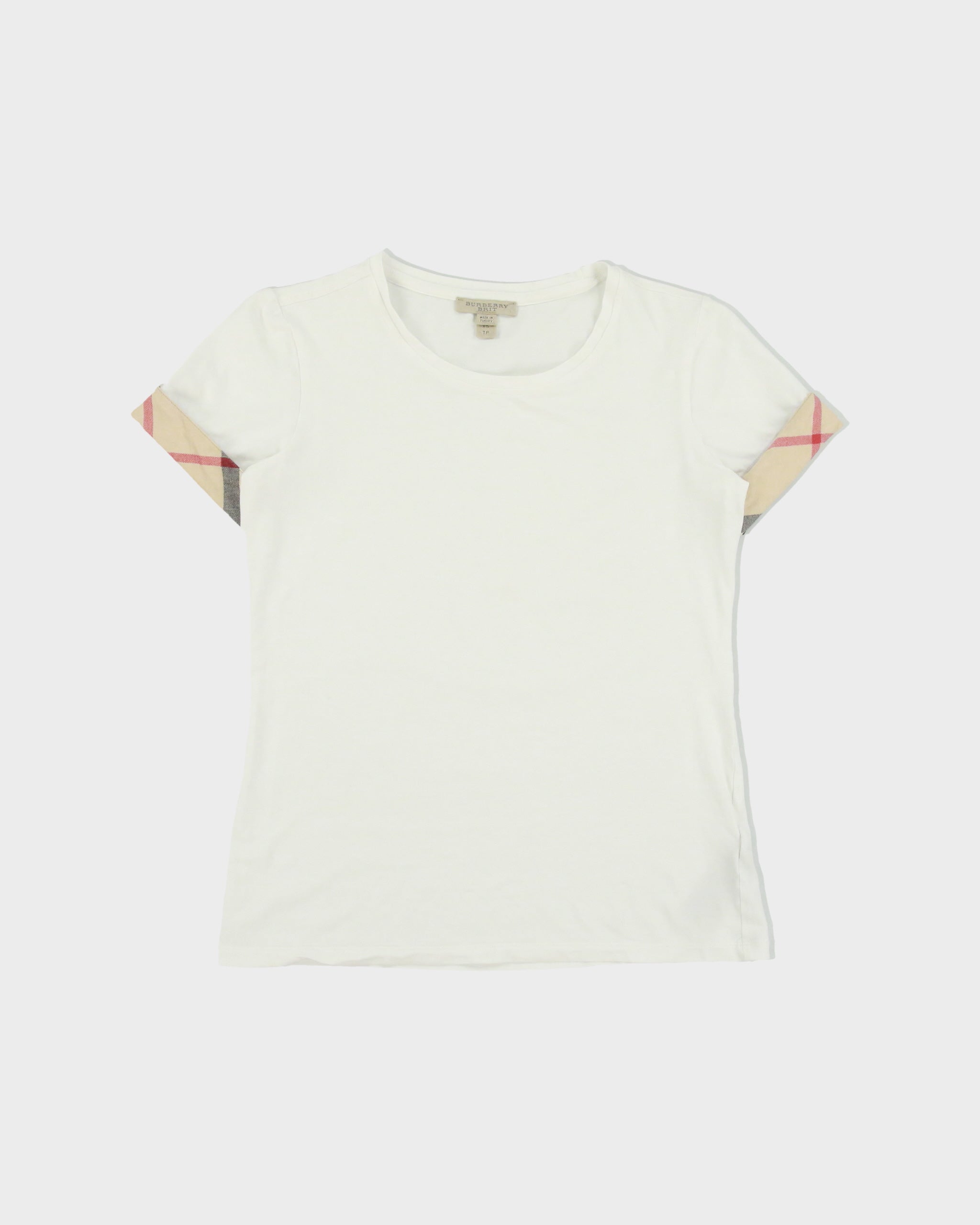 Vintage Y2K 00s Burberry Brit Women's Nova Check Cuff Crewneck T-Shirt - XS