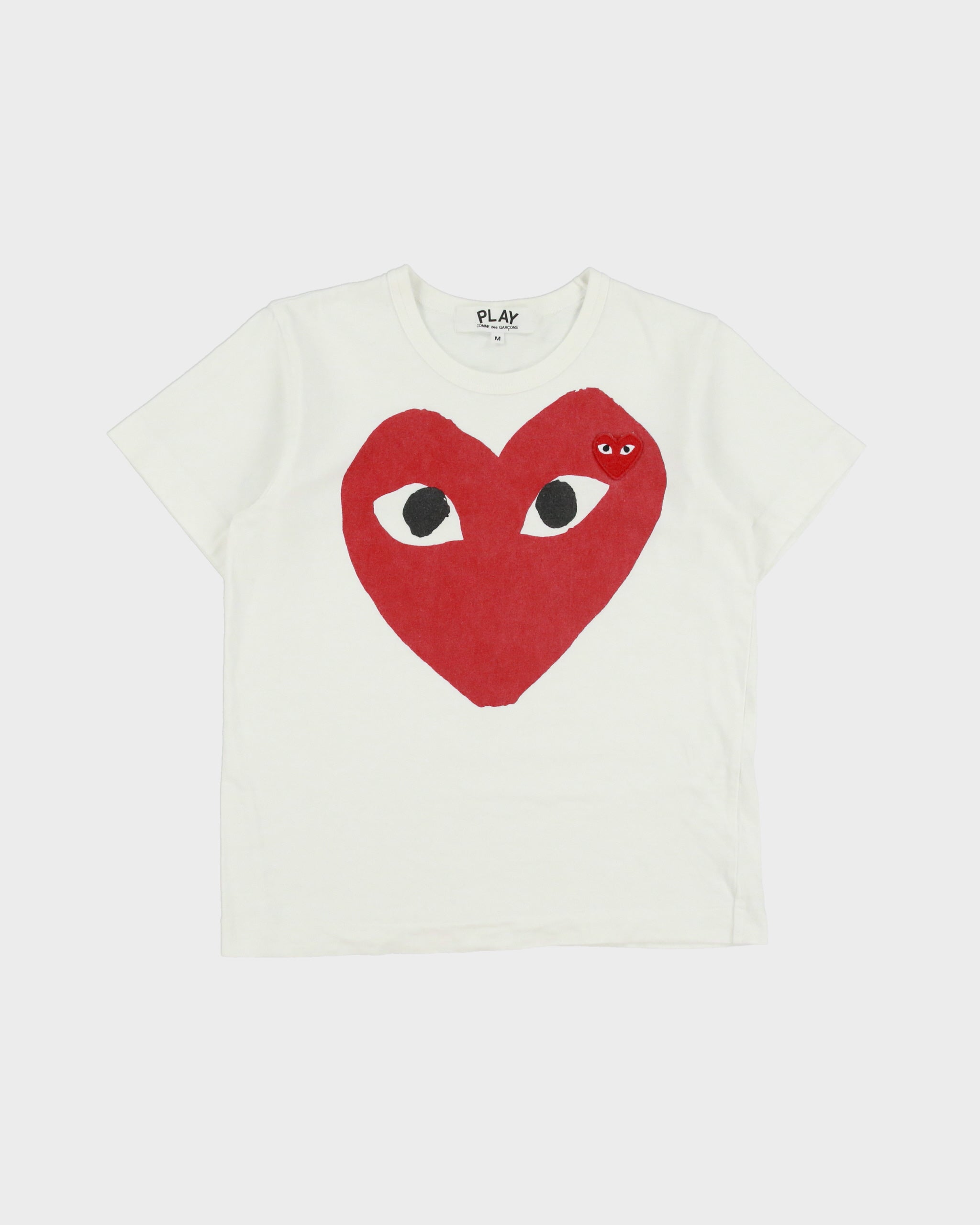 Comme des Garçons PLAY Women's Double Peeping Heart Heavyweight Single Stitch Crewneck Baby T-Shirt - M