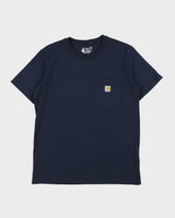 Vintage Carhartt Women's Navy Heavyweight Loose Fit Crewneck Pocket T-Shirt - M