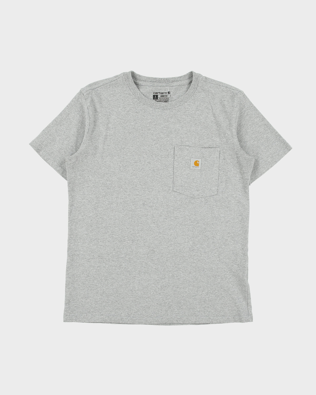 Vintage Carhartt Women's Grey Marl Heavyweight Loose Fit Crewneck Pocket T-Shirt - S