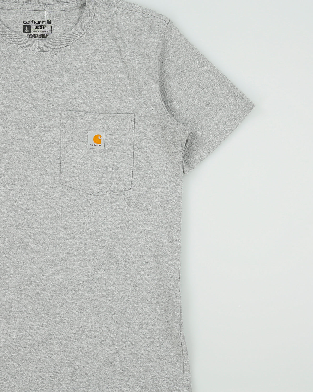 Vintage Carhartt Women's Grey Marl Heavyweight Loose Fit Crewneck Pocket T-Shirt - S