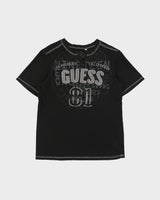 Vintage Y2K 00s Guess Women's Embroidered Contrast Stitch Notched Neck T-Shirt - L