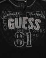 Vintage Y2K 00s Guess Women's Embroidered Contrast Stitch Notched Neck T-Shirt - L