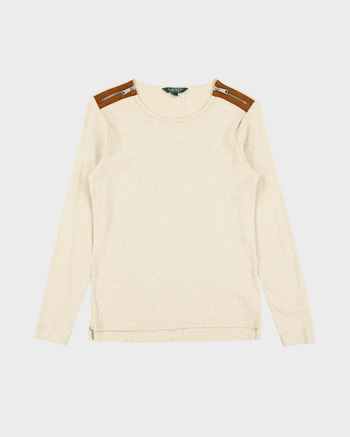 Vintage Lauren Ralph Lauren LRL Women's Zip Shoulder Long Sleeve Crewneck T-Shirt - L