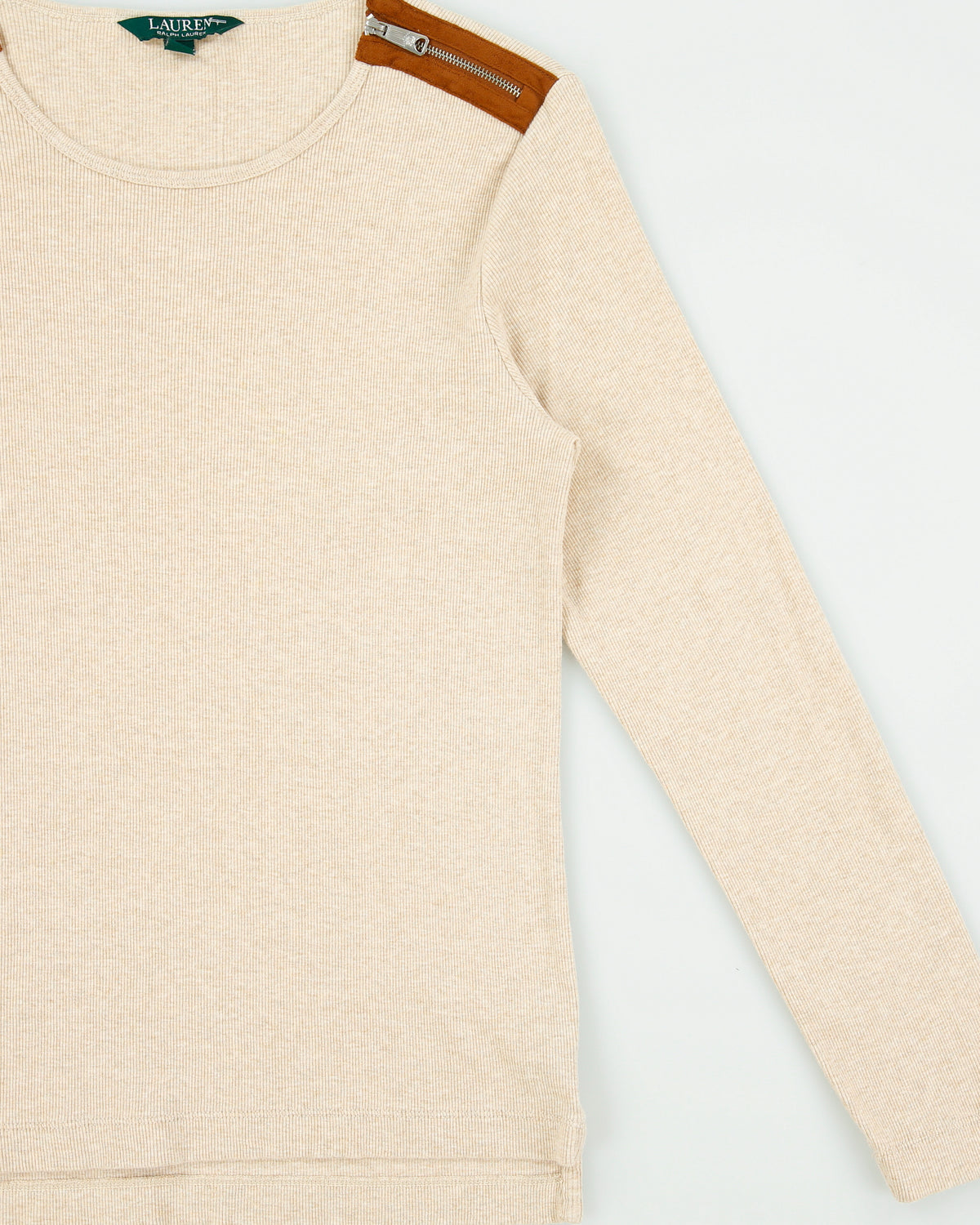 Vintage Lauren Ralph Lauren LRL Women's Zip Shoulder Long Sleeve Crewneck T-Shirt - L