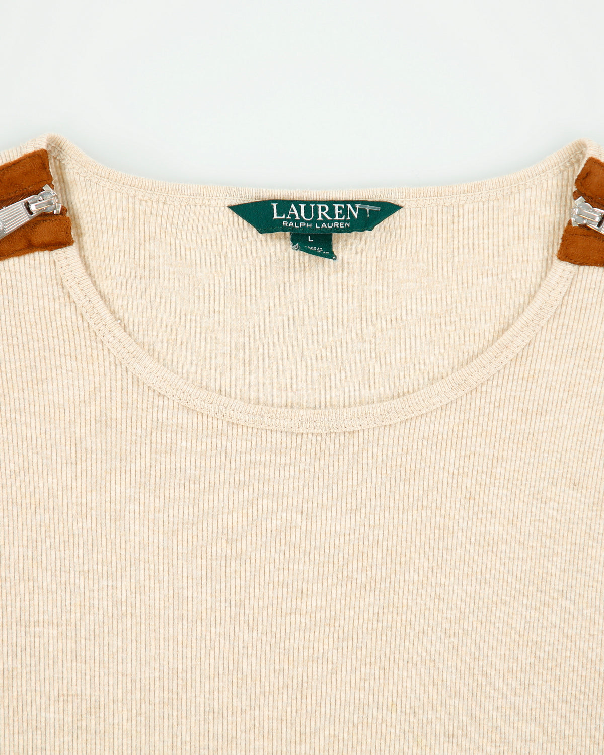 Vintage Lauren Ralph Lauren LRL Women's Zip Shoulder Long Sleeve Crewneck T-Shirt - L
