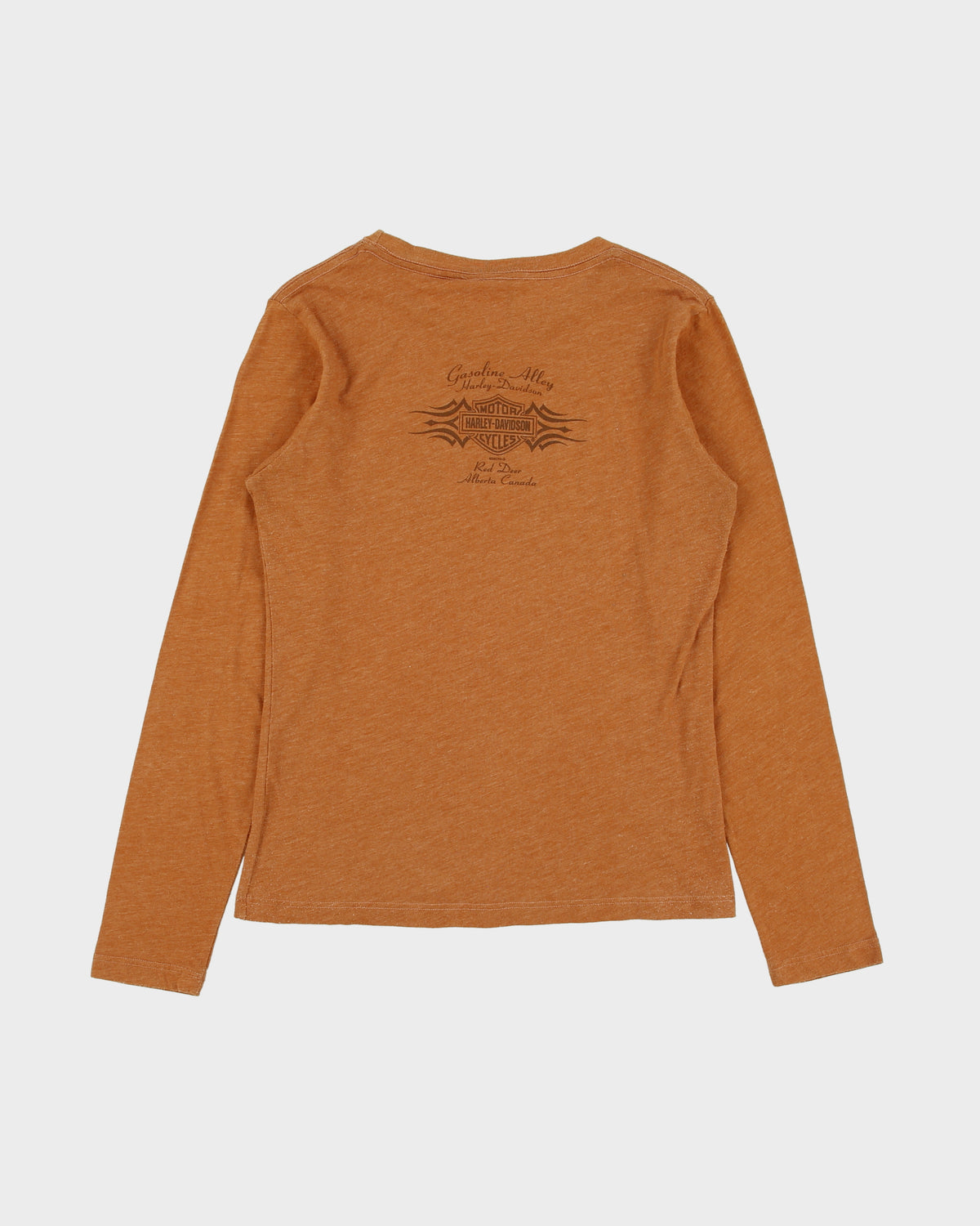 Vintage 2007 Y2K Harley Davidson Gasoline Alley Red Deer Alberta Women's Made In USA Long Sleeve Crewneck T-Shirt - M