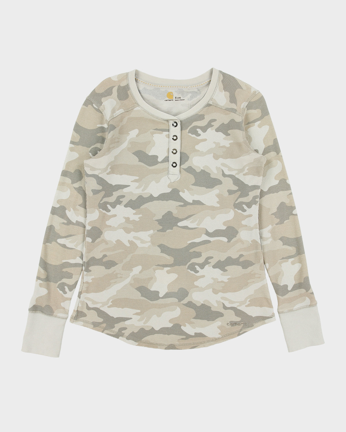 Vintage Carhartt Women's Arctic Woodland Camo Long Sleeve Henley T-Shirt - S