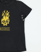 Vintage Diesel Women's Flaming Skull Crewneck Baby T-Shirt - XS