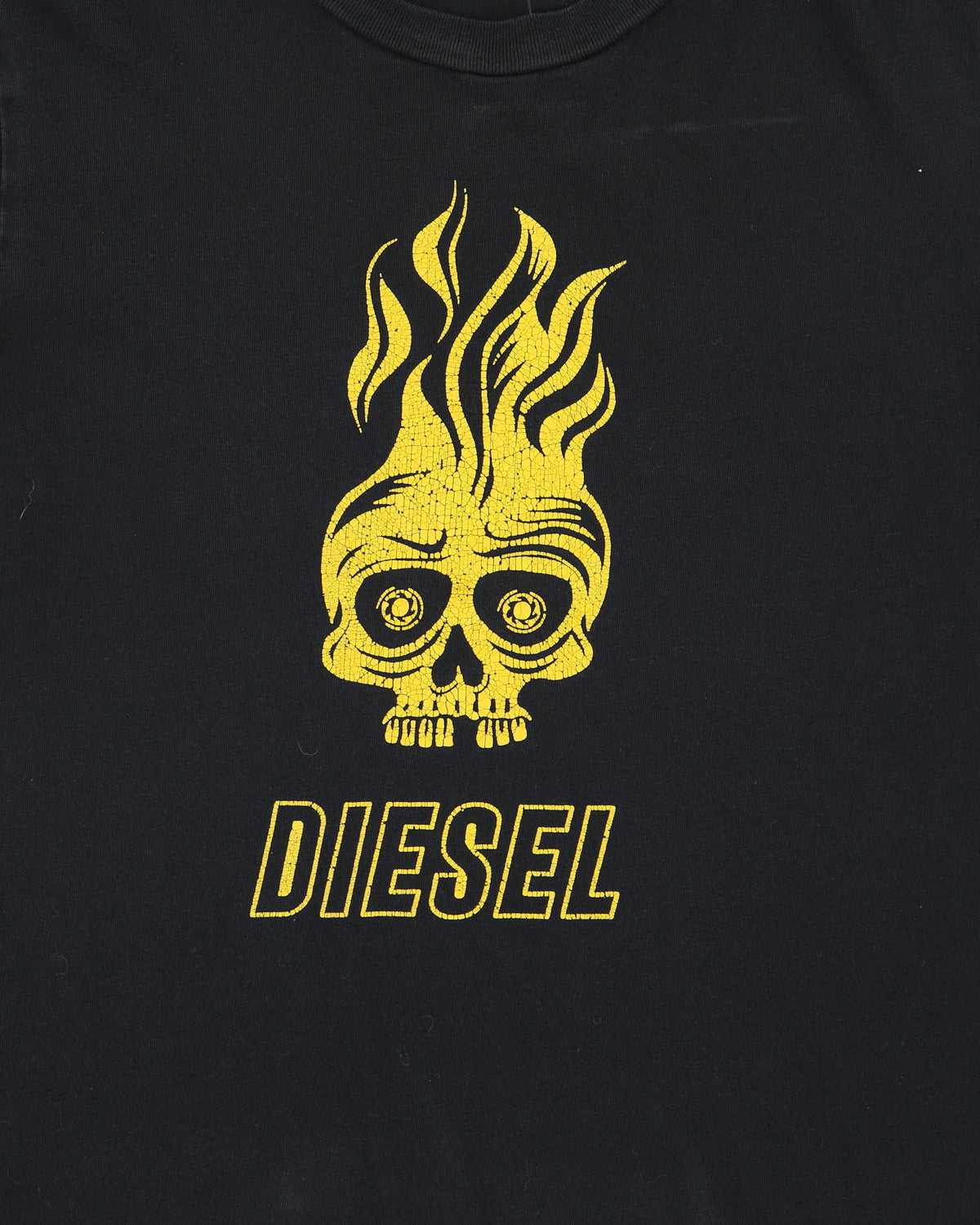 Vintage Diesel Women's Flaming Skull Crewneck Baby T-Shirt - XS