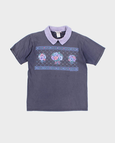 Vintage 90s Morning Sun Floral Collared T-Shirt - M