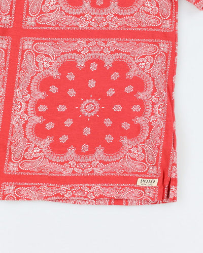 Vintage Women's Y2K Ralph Lauren Red Paisley Polo Shirt - L
