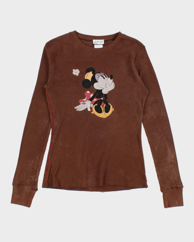 Vintage Y2K Women's Disney Minnie Mouse Waffle Long-sleeved T-Shirt - M